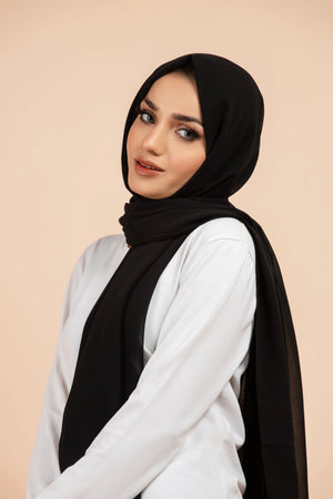 Premium Georgette - Black Georgette Hijab close-up of smooth georgette fabric texture.