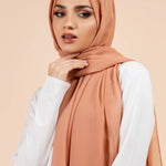Premium Georgette - Blush Georgette Hijab worn by model, lightweight and flowy drape.