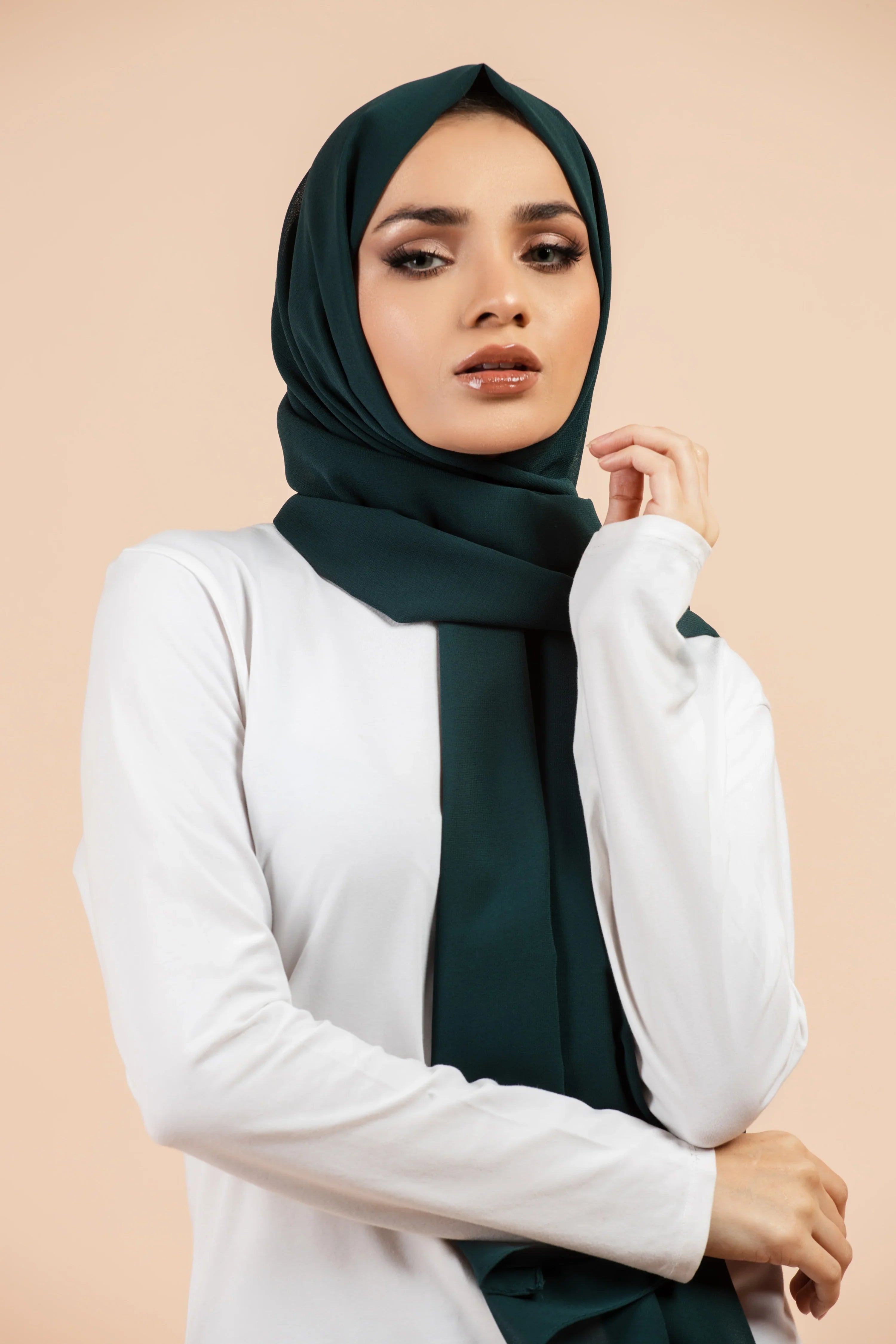 Premium Georgette - Bottle Green Georgette Hijab close-up of smooth georgette fabric texture.