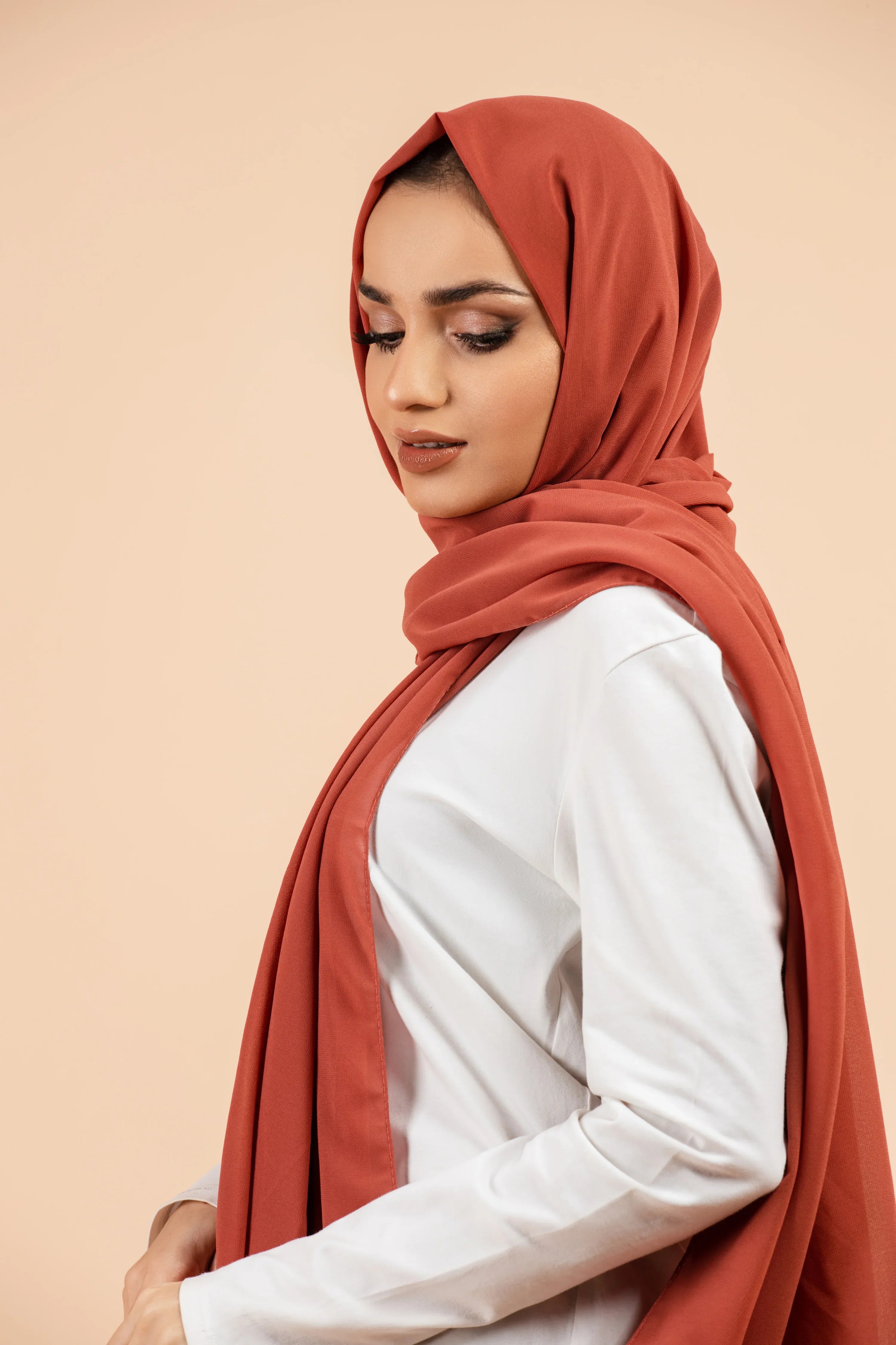 Premium Georgette - Burnt Orange Georgette Hijab close-up of smooth georgette fabric texture.