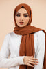 Premium Georgette - Caramel Georgette Hijab worn by model, lightweight and flowy drape.