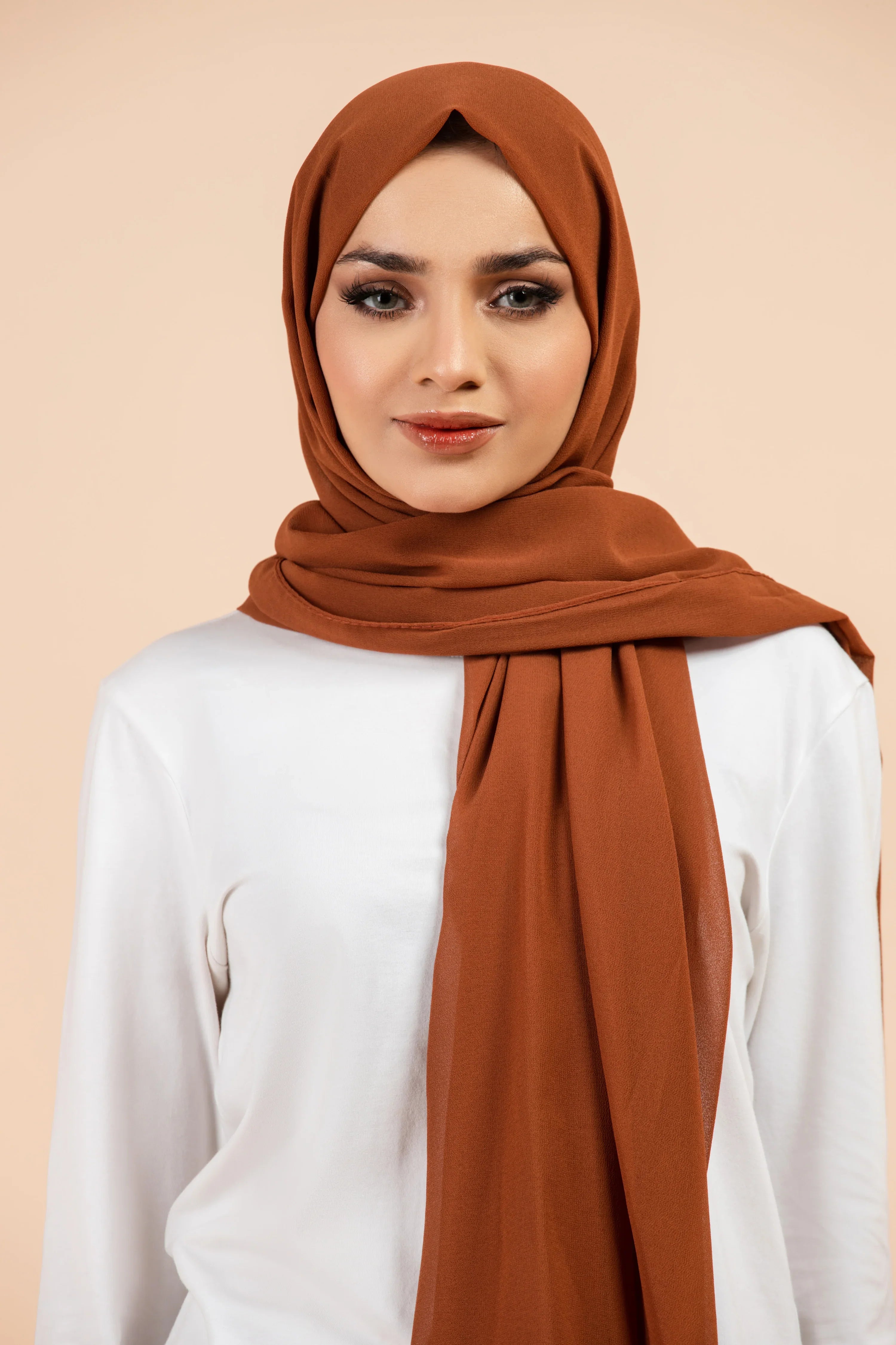 Premium Georgette - Caramel Georgette Hijab close-up of smooth georgette fabric texture.