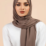 Premium Georgette - Cedar Georgette Hijab worn by model, lightweight and flowy drape.