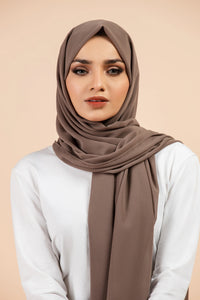 Premium Georgette - Cedar Georgette Hijab worn by model, lightweight and flowy drape.