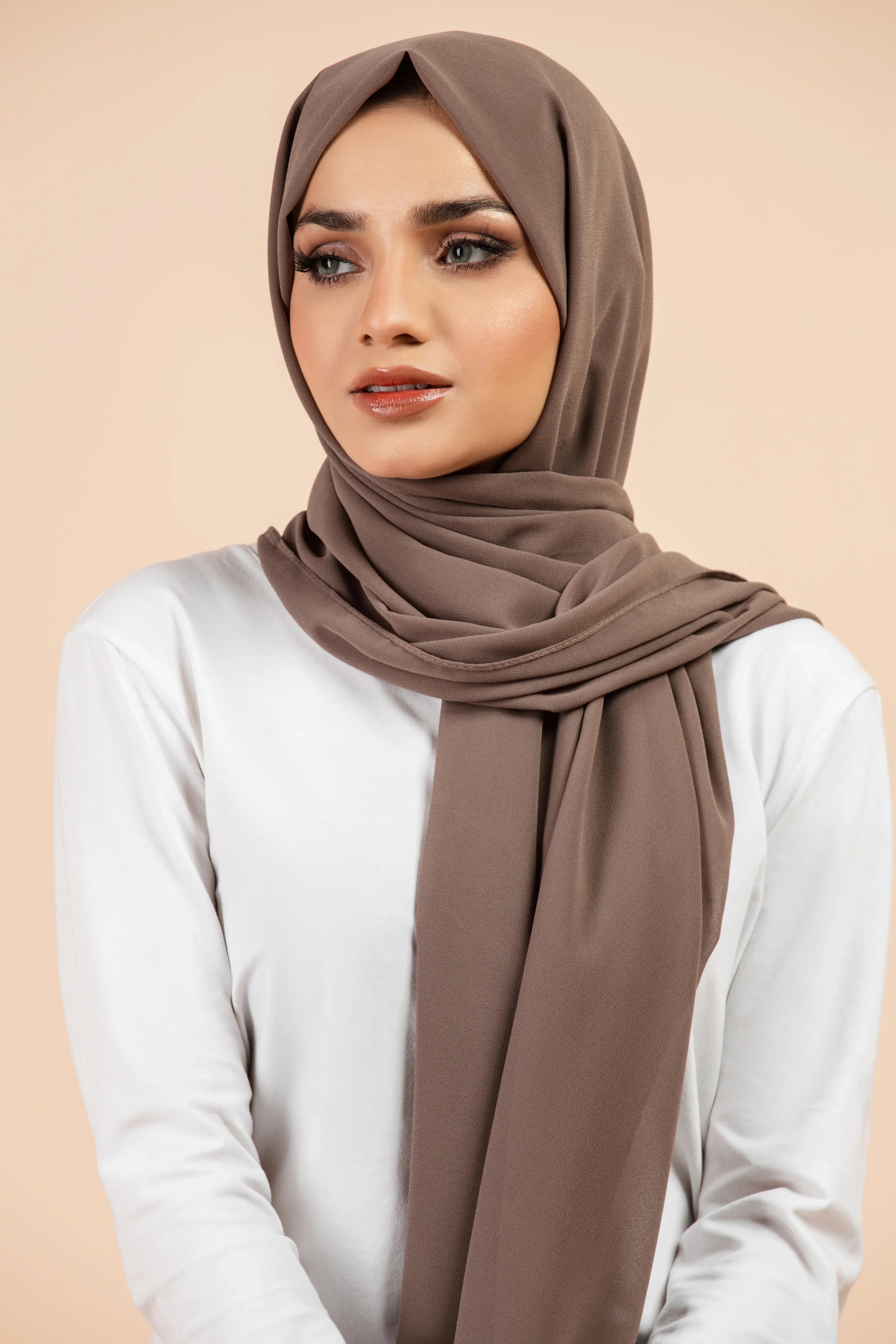 Premium Georgette - Cedar Georgette Hijab elegantly showcasing premium georgette fabric.
