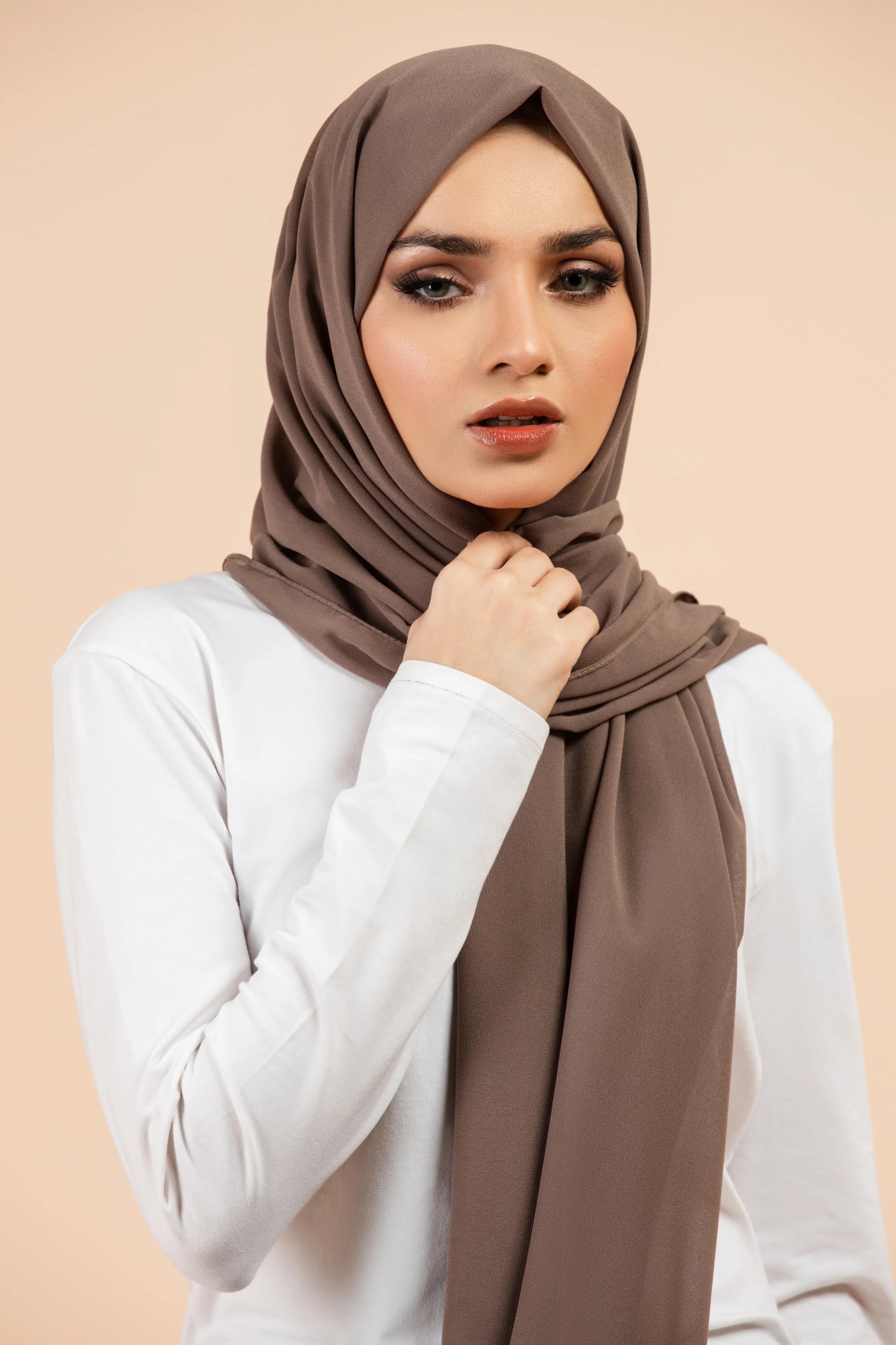 Premium Georgette - Cedar Georgette Hijab close-up of smooth georgette fabric texture.