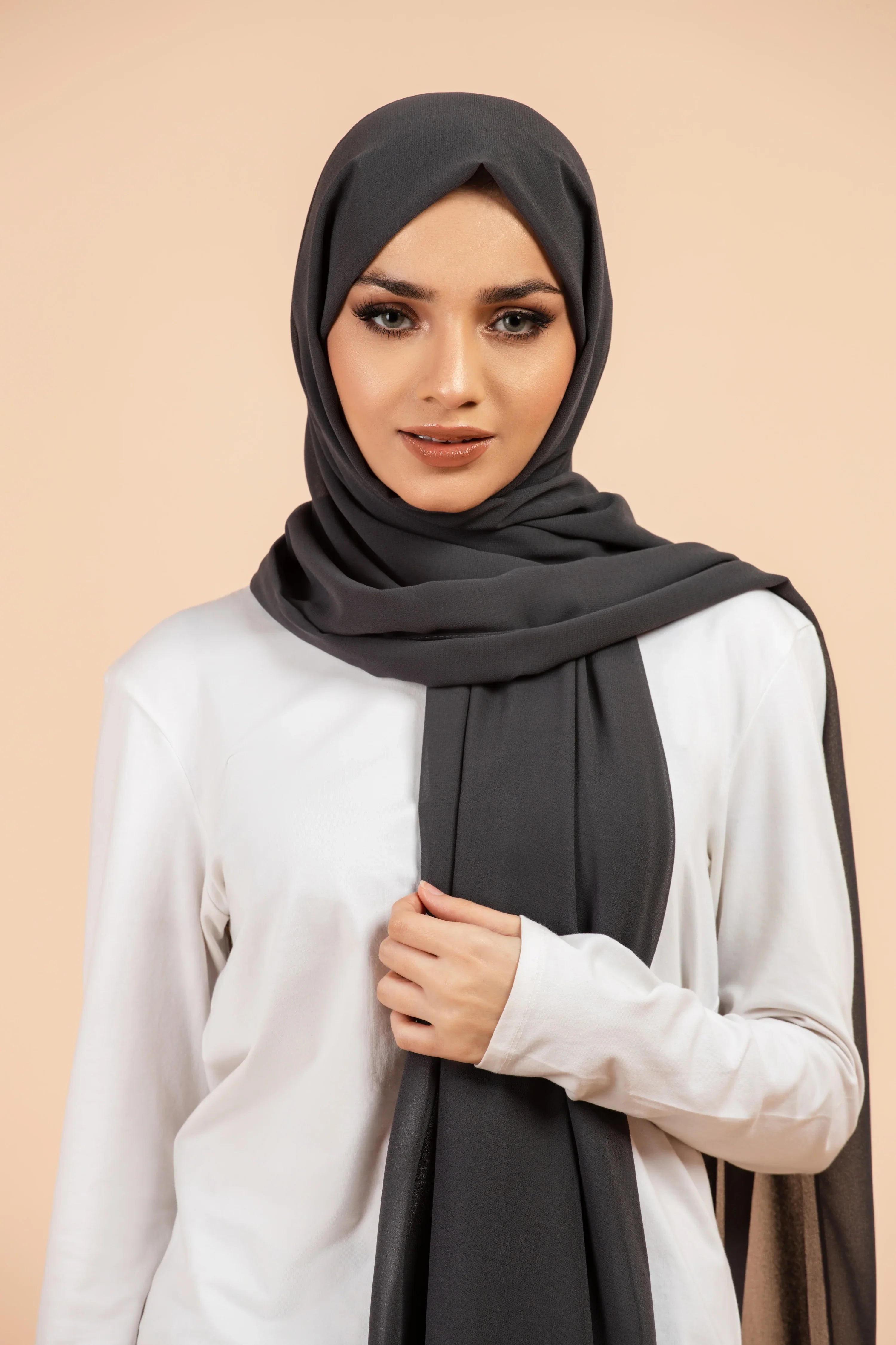 Premium Georgette - Charcoal Georgette Hijab close-up of smooth georgette fabric texture.