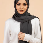Premium Georgette - Charcoal Georgette Hijab close-up of smooth georgette fabric texture.