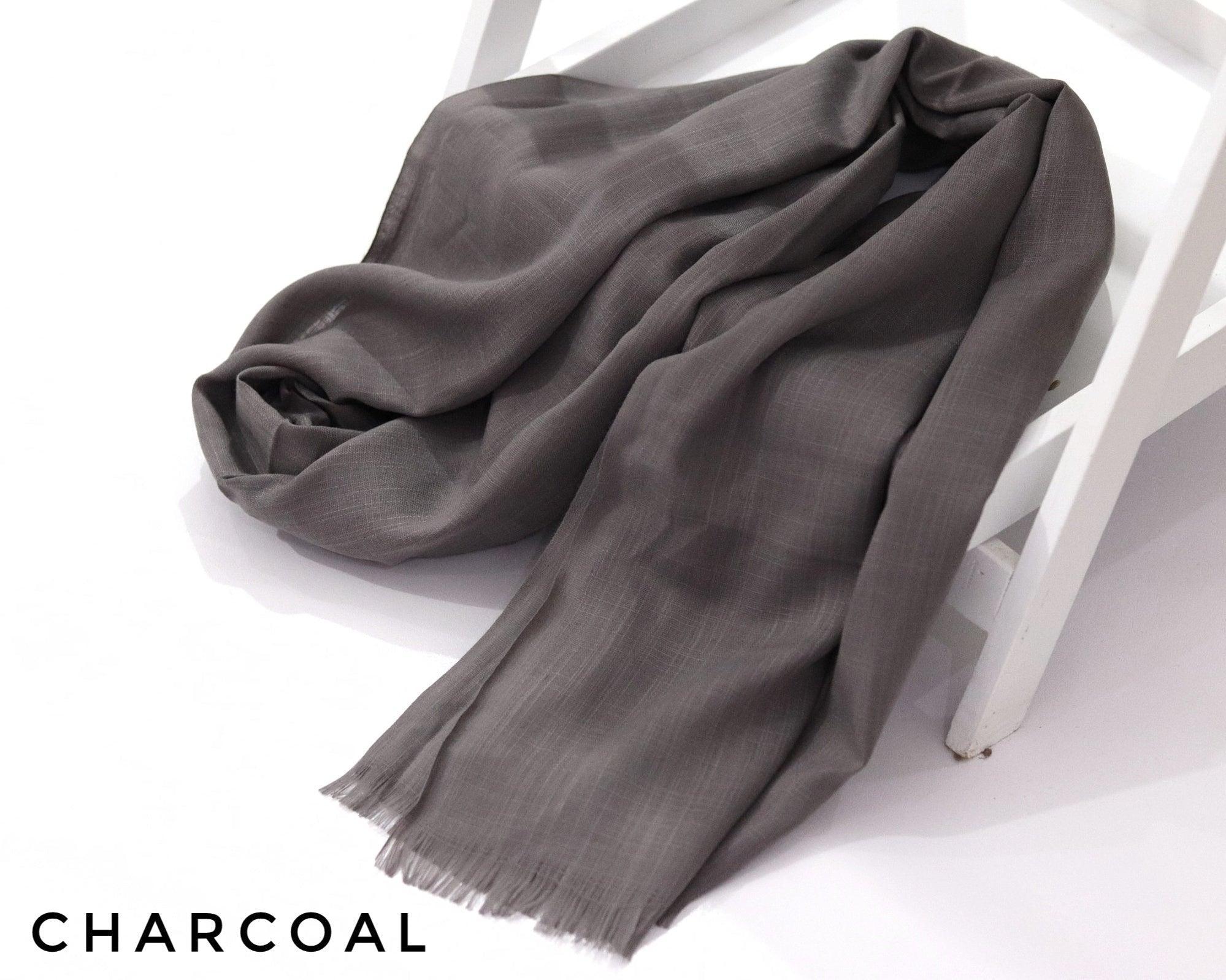 Charcoal Turkish Viscose Hijab close-up of smooth Turkish viscose texture.