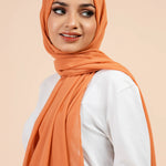 Premium Georgette - Coral Bliss Georgette Hijab close-up of smooth georgette fabric texture.