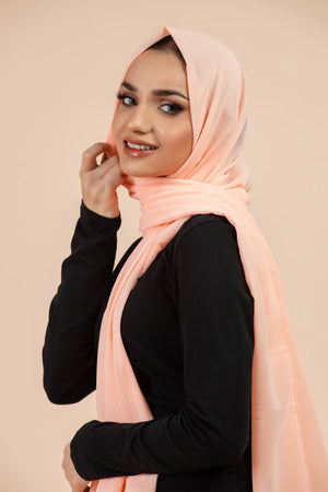 Premium Georgette - Creamy Peach Georgette Hijab close-up of smooth georgette fabric texture.