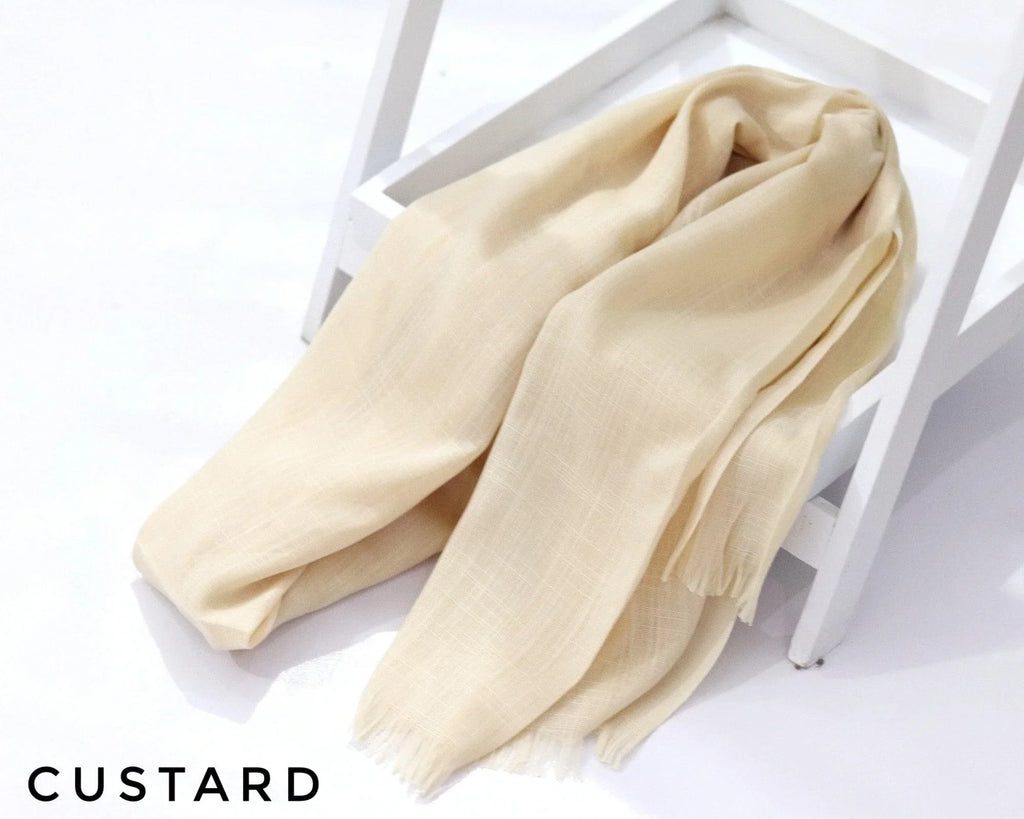 Custard Turkish Viscose Hijab close-up of smooth Turkish viscose texture.