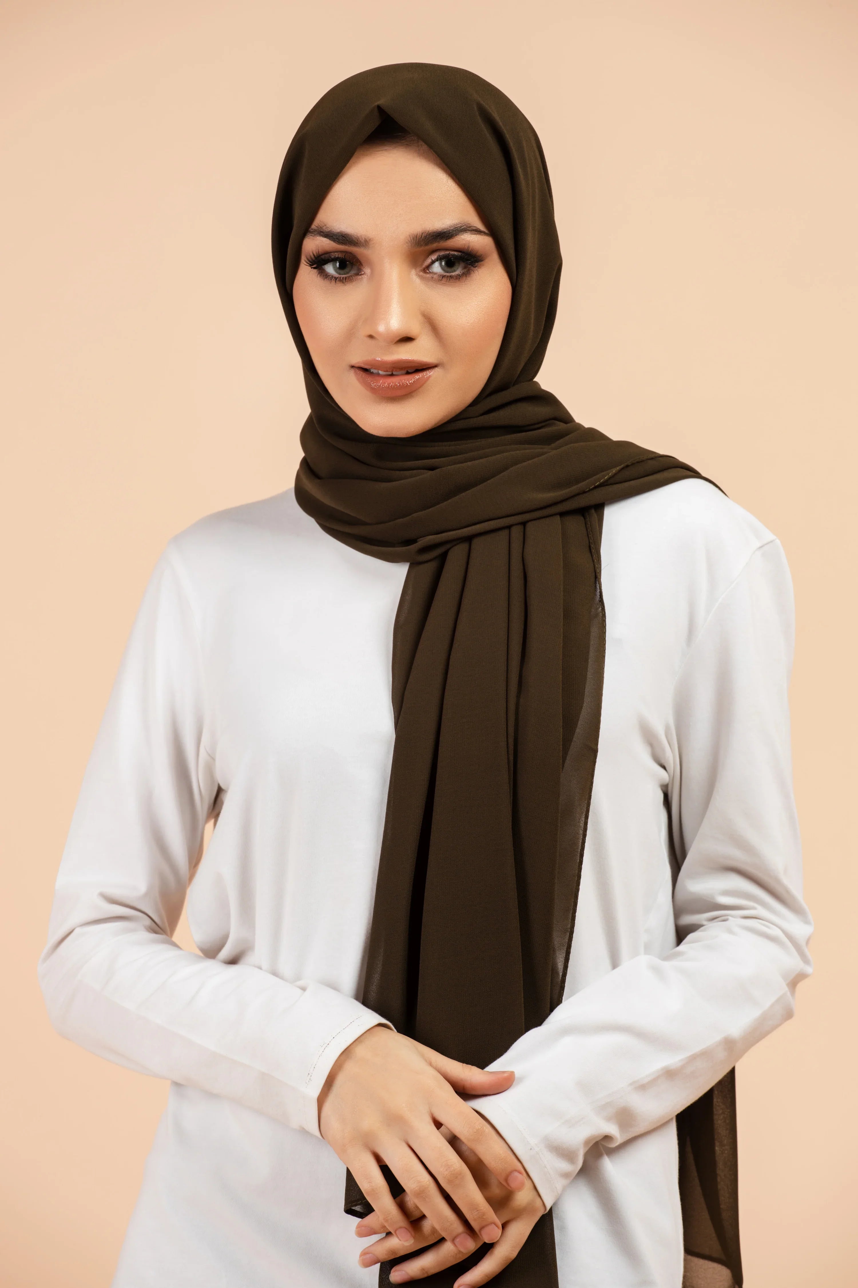 Premium Georgette - Deep Olive Georgette Hijab close-up of smooth georgette fabric texture.