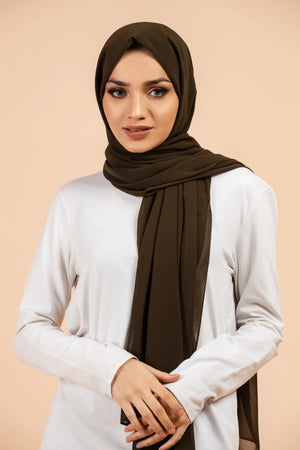 Premium Georgette - Deep Olive Georgette Hijab close-up of smooth georgette fabric texture.