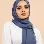 Premium Georgette - Demin Blue Georgette Hijab close-up of smooth georgette fabric texture.