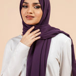 Premium Georgette - Eggplant Georgette Hijab worn by model, lightweight and flowy drape.