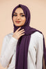 Premium Georgette - Eggplant Georgette Hijab worn by model, lightweight and flowy drape.