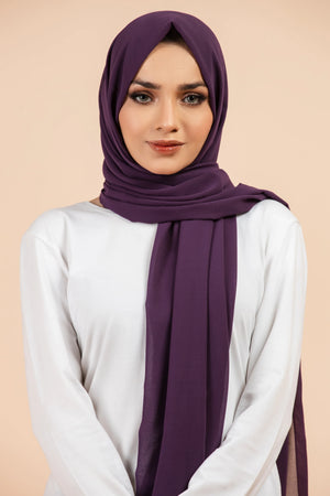Premium Georgette - Eggplant Georgette Hijab close-up of smooth georgette fabric texture.