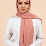 Premium Georgette - Flamingo Georgette Hijab worn by model, lightweight and flowy drape.