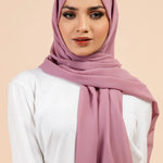 Premium Georgette - French Rose Georgette Hijab worn by model, lightweight and flowy drape.