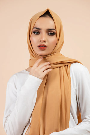 Premium Georgette - Golden Beige Georgette Hijab close-up of smooth georgette fabric texture.
