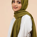 Premium Georgette - Henna Georgette Hijab worn by model, lightweight and flowy drape.