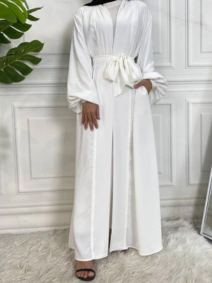 Basic 3 Pcs Kimono Abaya - White -