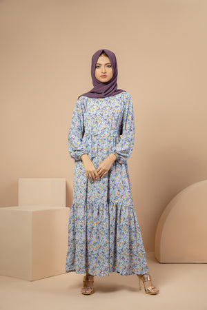Dusty Blue Floral Maxi Dress