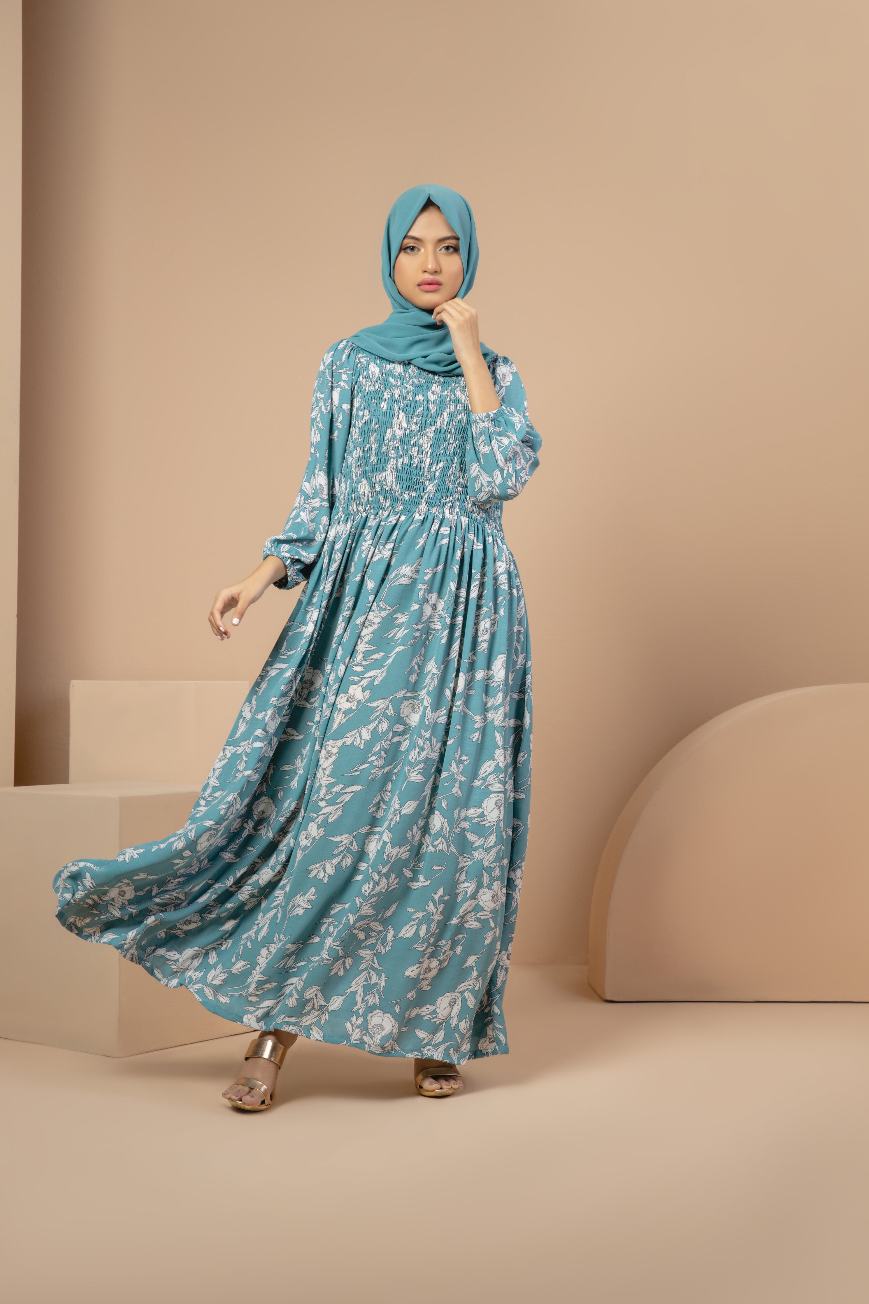 Turquoise Smocked Maxi Dress