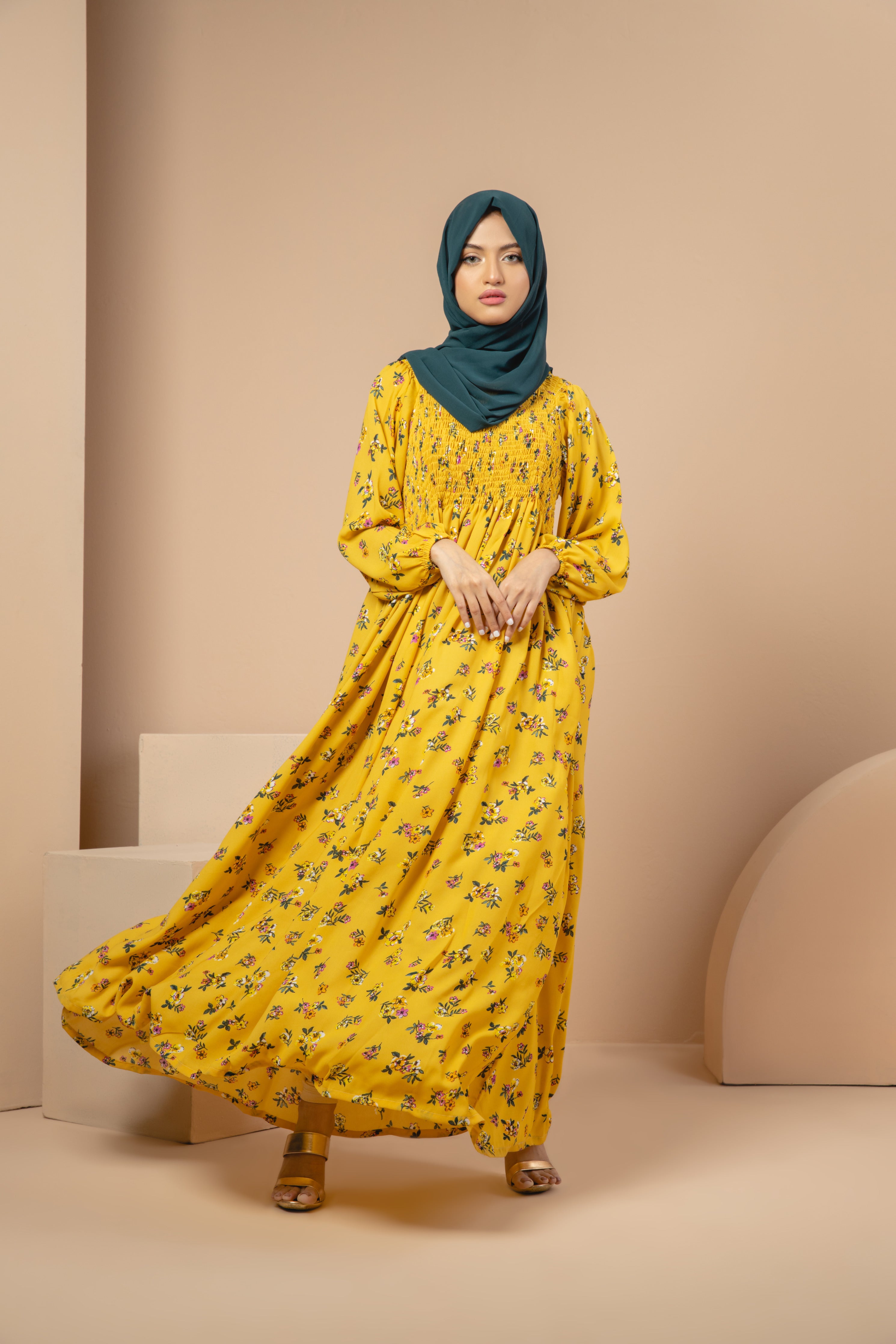 Yellow Smocked Maxi Dress