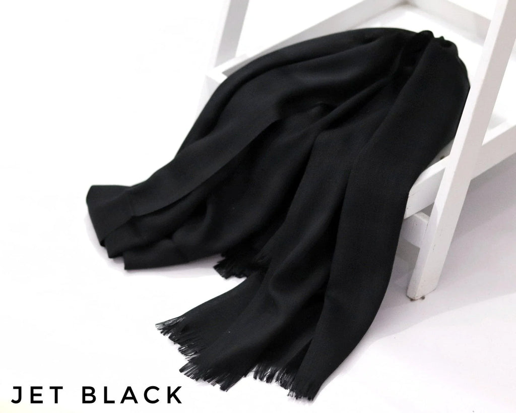 Jet Black Turkish Viscose Hijab close-up of smooth Turkish viscose texture.