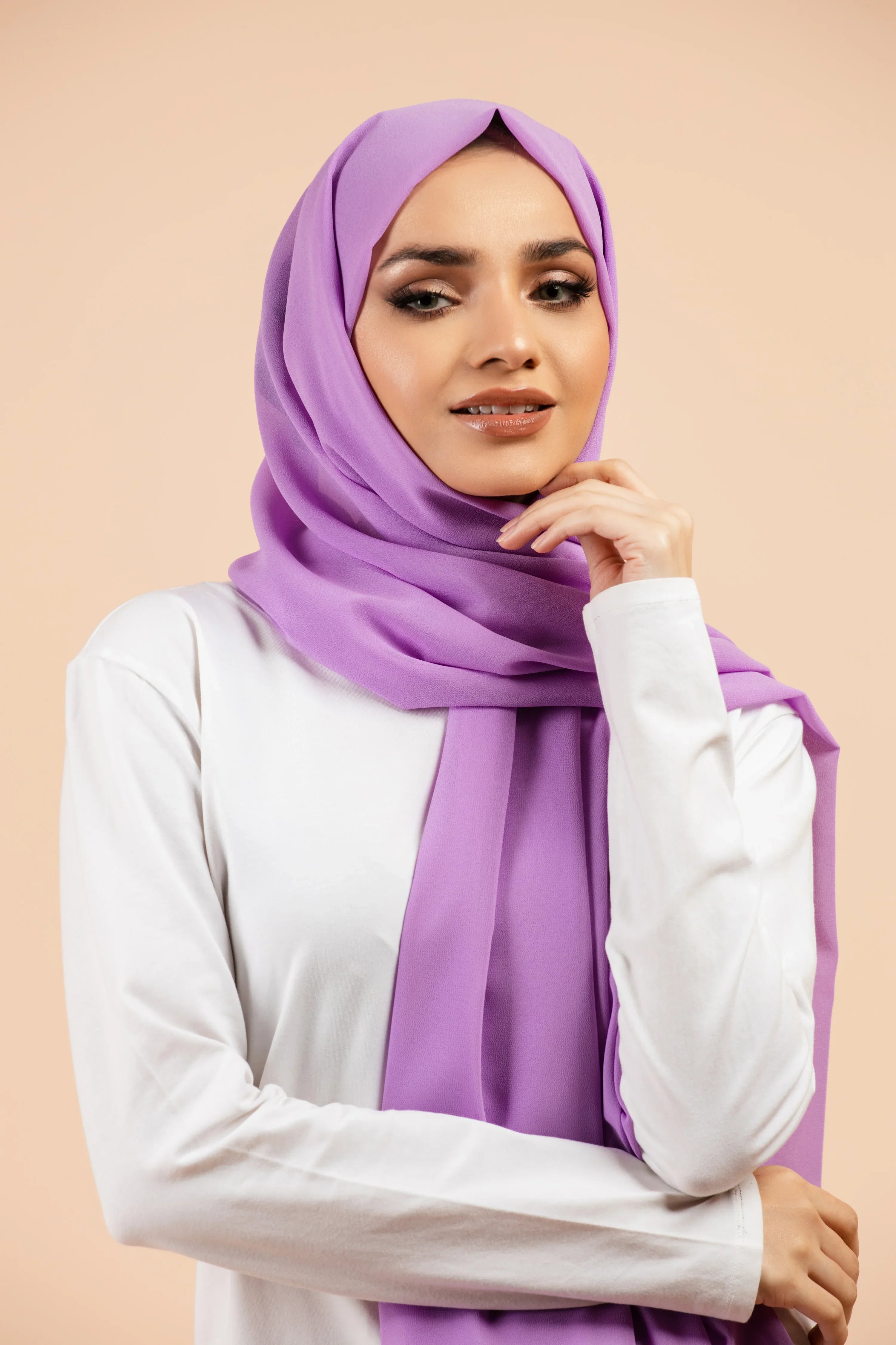Premium Georgette - Lavender Georgette Hijab close-up of smooth georgette fabric texture.