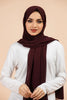 Premium Georgette - Mahogany Georgette Hijab worn by model, lightweight and flowy drape.