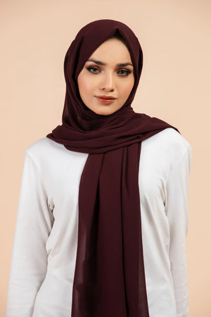 Premium Georgette - Mahogany Georgette Hijab close-up of smooth georgette fabric texture.