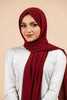 Premium Georgette - Maroon Georgette Hijab worn by model, lightweight and flowy drape.