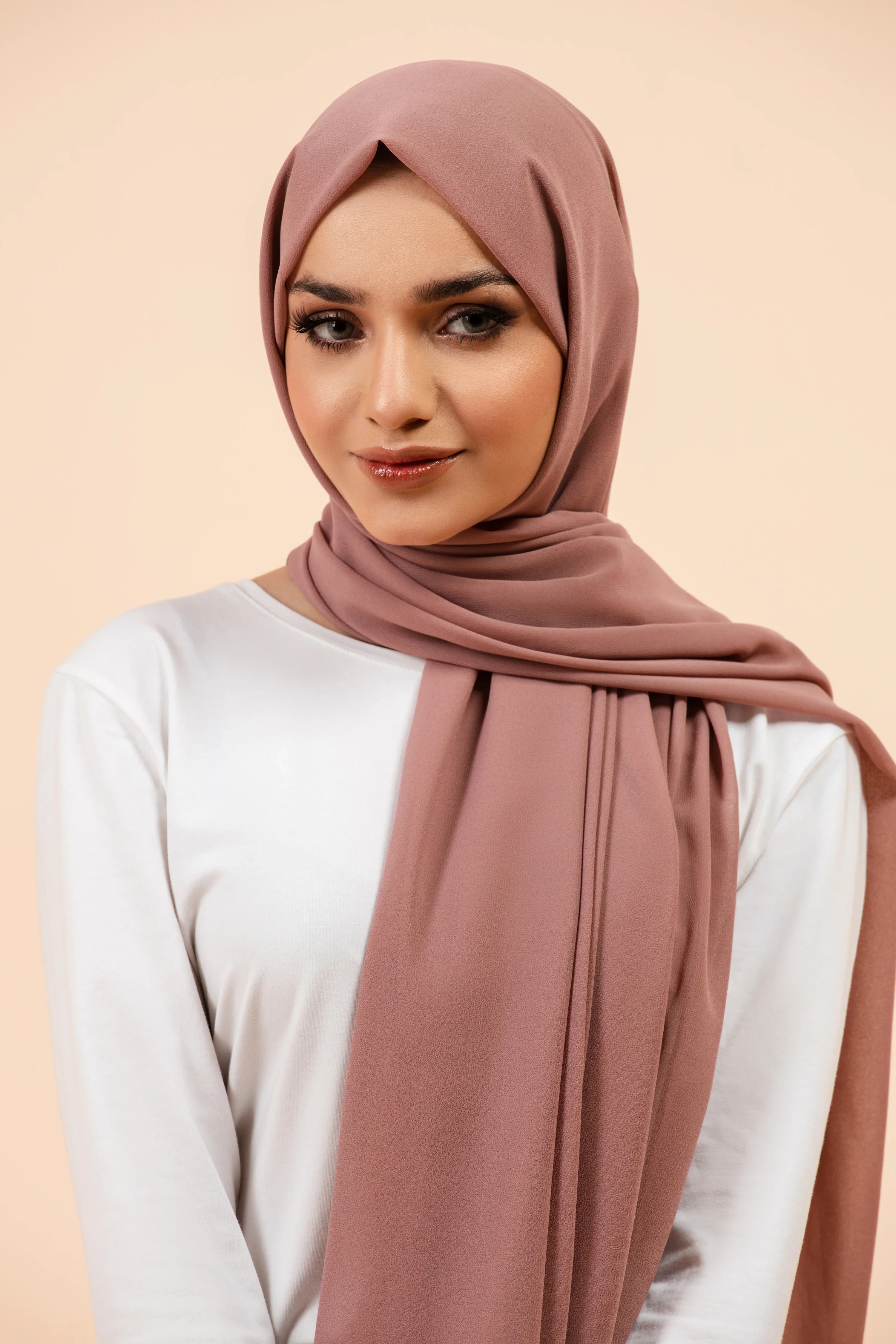 Premium Georgette - Mauve Georgette Hijab close-up of smooth georgette fabric texture.