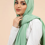 Premium Georgette - Mint Georgette Hijab close-up of smooth georgette fabric texture.