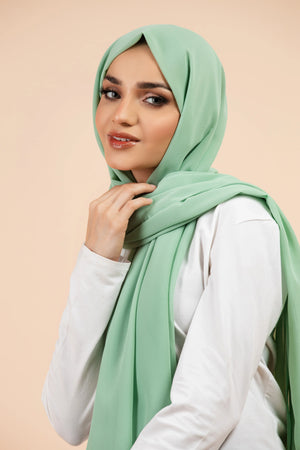 Premium Georgette - Mint Georgette Hijab close-up of smooth georgette fabric texture.