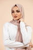 Premium Georgette - Mushroom Georgette Hijab worn by model, lightweight and flowy drape.