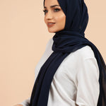 Premium Georgette - Navy Blue Georgette Hijab close-up of smooth georgette fabric texture.