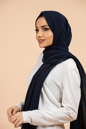 Premium Georgette - Navy Blue Georgette Hijab close-up of smooth georgette fabric texture.