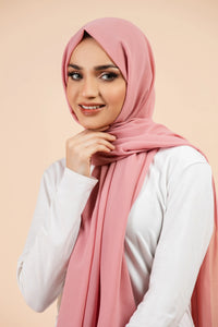 Premium Georgette - Nude Pink Georgette Hijab worn by model, lightweight and flowy drape.