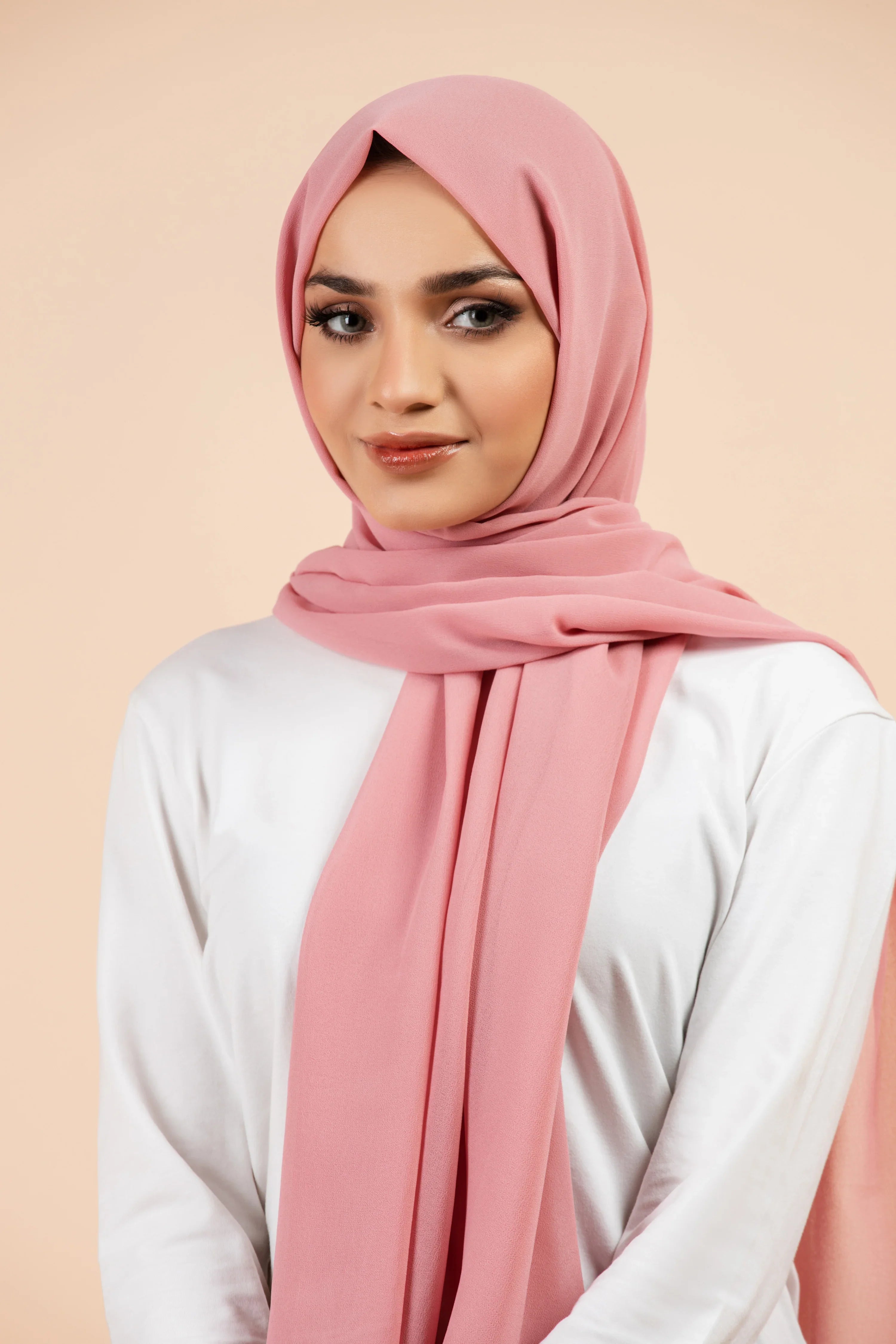 Premium Georgette - Nude Pink Georgette Hijab close-up of smooth georgette fabric texture.