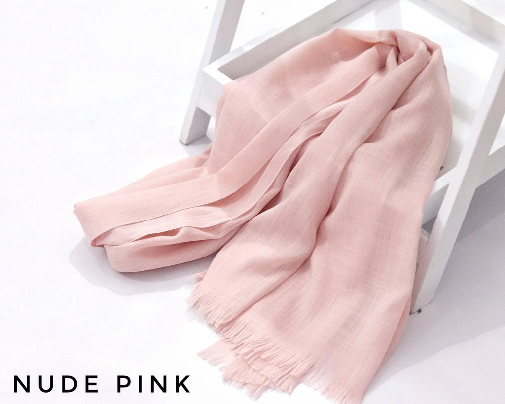 Nude Pink Turkish Viscose Hijab close-up of smooth Turkish viscose texture.