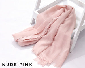 Nude Pink Turkish Viscose Hijab close-up of smooth Turkish viscose texture.