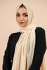 Premium Georgette - Oatmeal Georgette Hijab worn by model, lightweight and flowy drape.