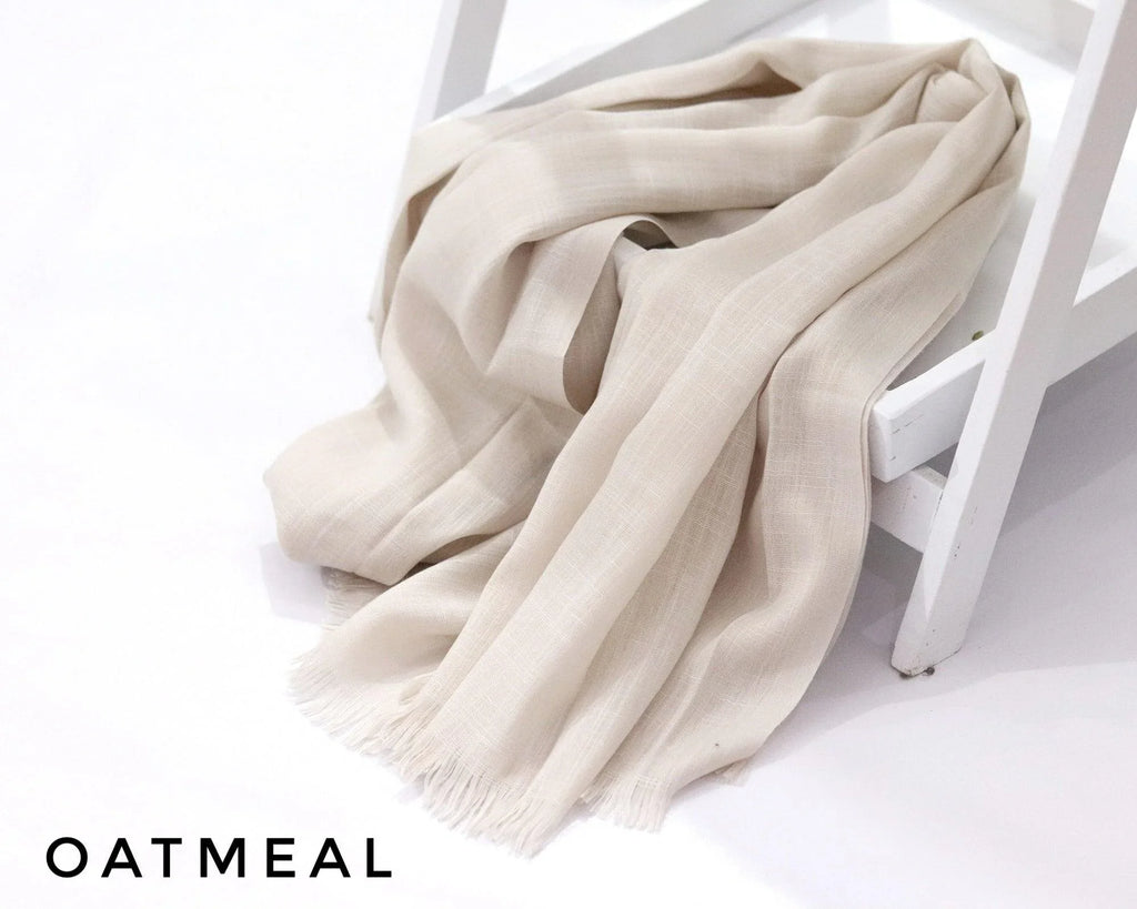Oatmeal Turkish Viscose Hijab close-up of smooth Turkish viscose texture.