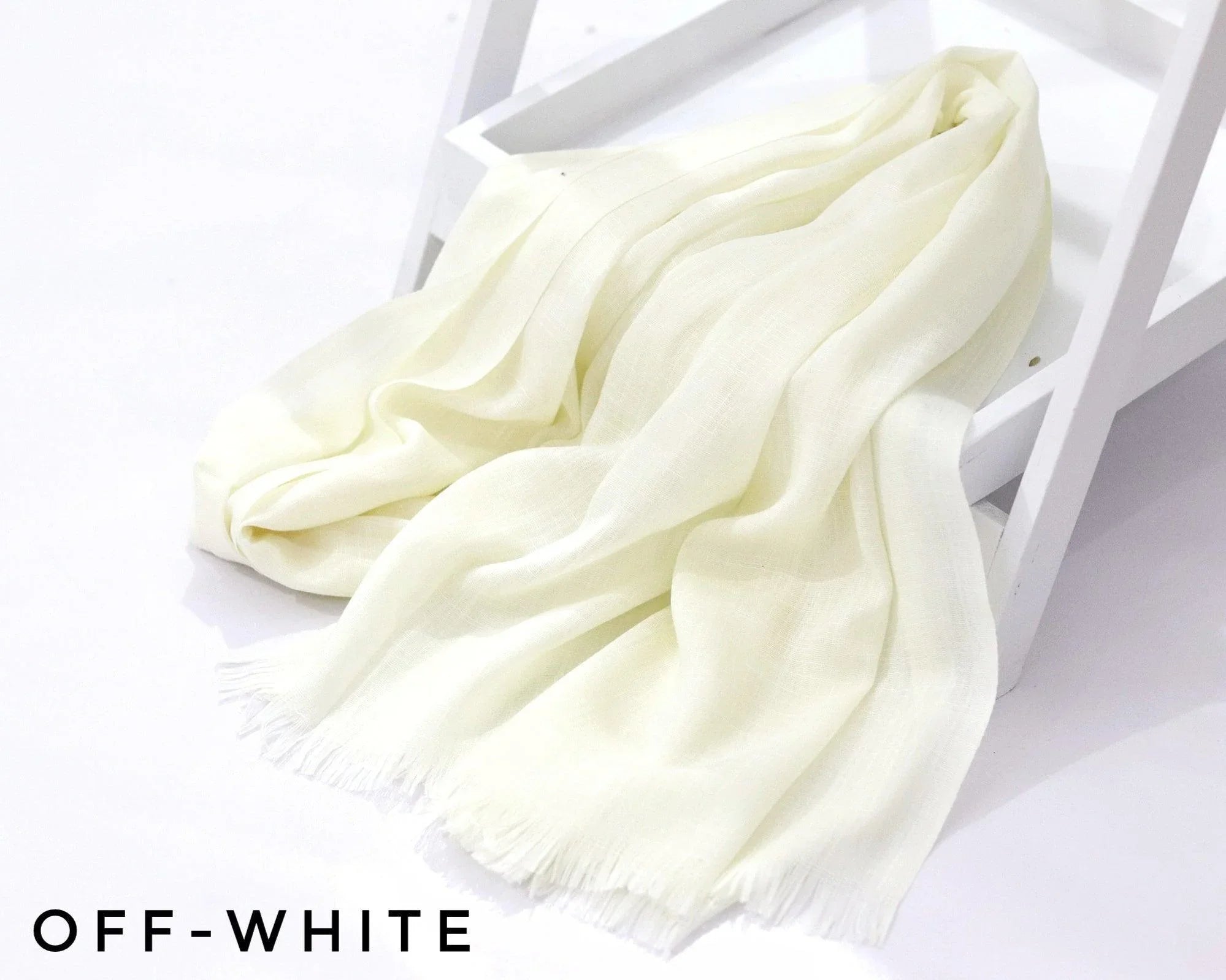 Off White Turkish Viscose Hijab close-up of smooth Turkish viscose texture.