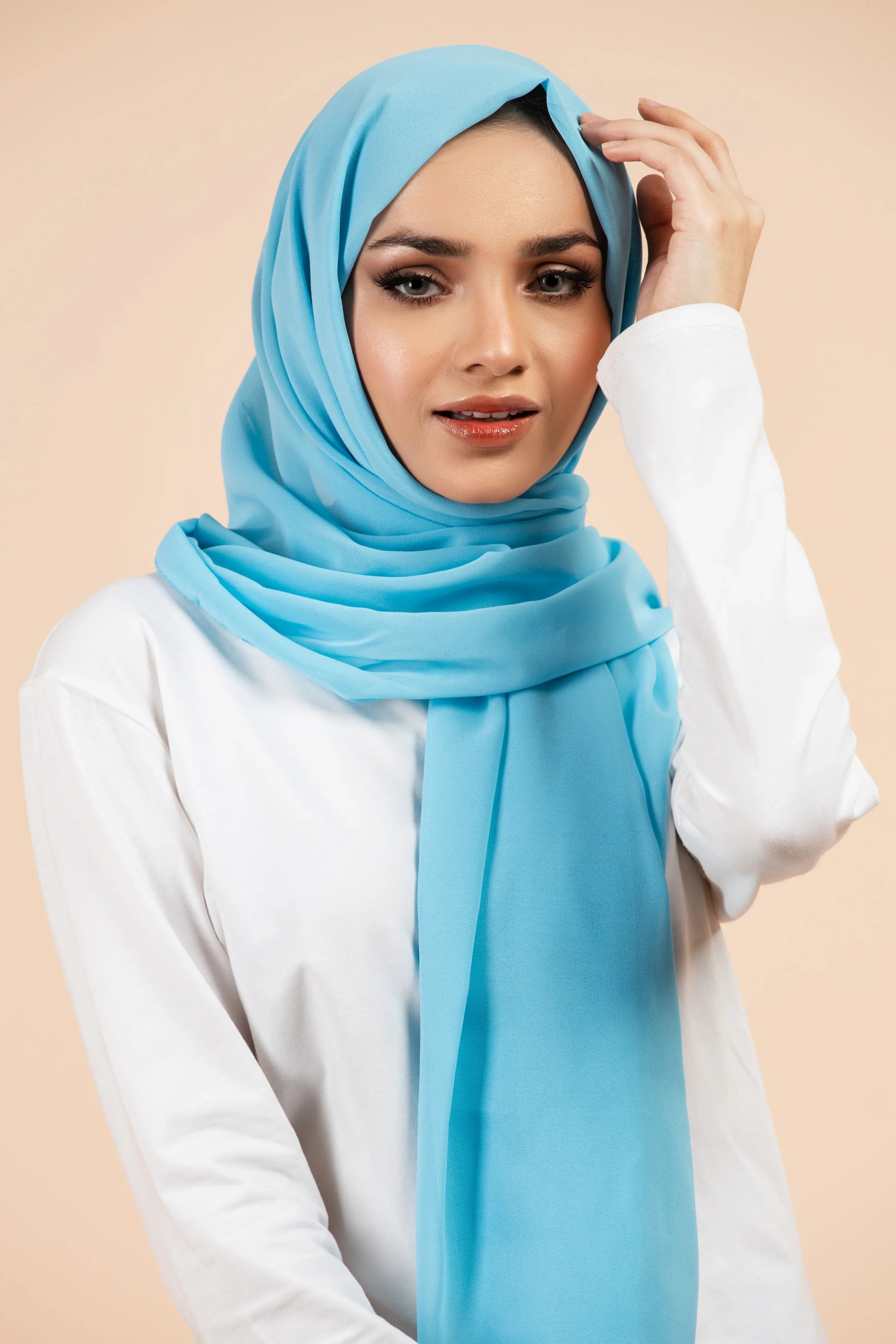 Premium Georgette - Pacific Blue Georgette Hijab close-up of smooth georgette fabric texture.