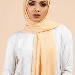 Premium Georgette - Pancake Georgette Hijab worn by model, lightweight and flowy drape.